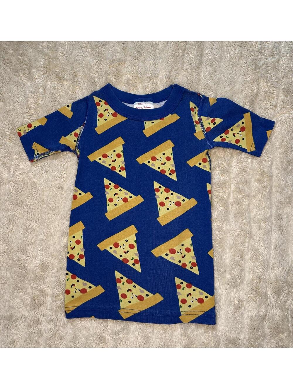 Hanna Andersson pizza print pajama top Size 6-7 organic cotton blue retro kawaii